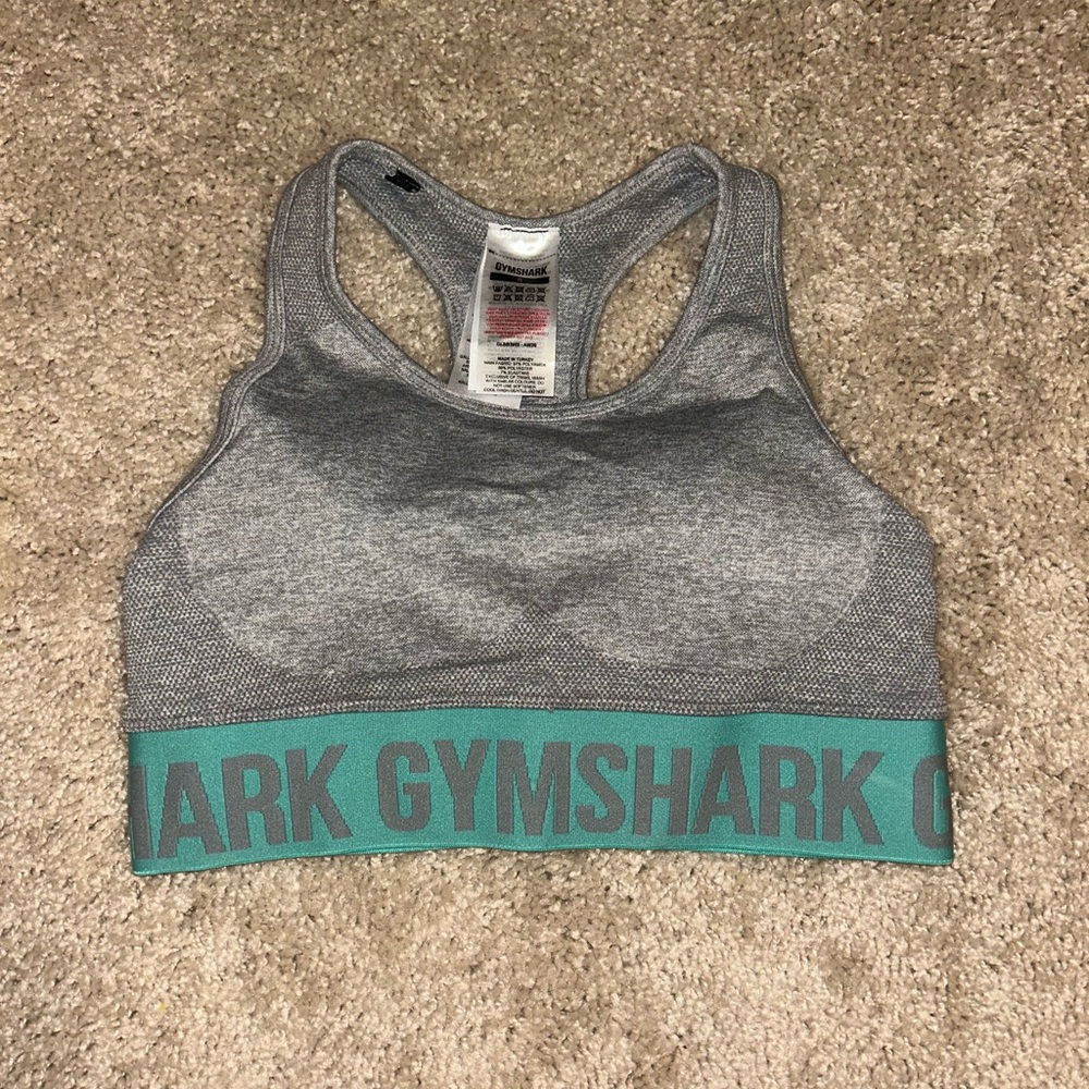 Gymshark Heather Gray Sports Bra with Teal Band